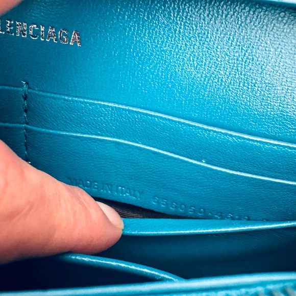 Balenciaga hourglass croc embossed leather wallet on chain turquoise silver tone - Picture 15 of 15